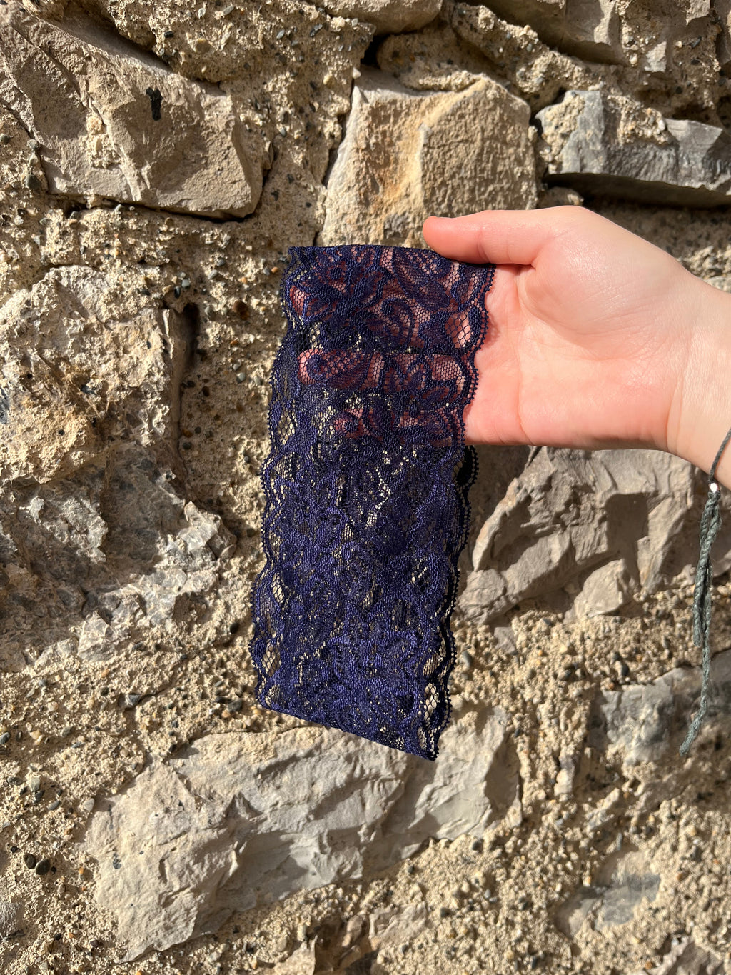 Bandeau Dentelle Cléo Bleu Marine — Fait main